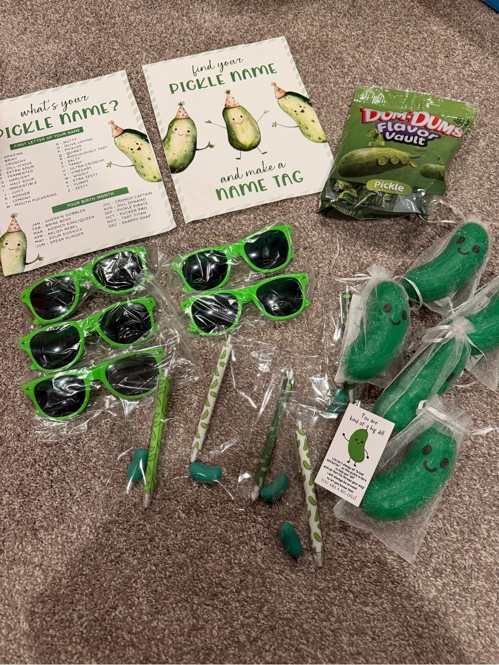 Pickle Party Favor Set with Bright Green Sunglasses & squishy Pickles